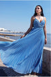 Goddiva Sleeveless Pleated A Line Lurex Maxi Dress - Blue