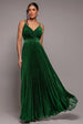 Goddiva Sleeveless Pleated A Line Lurex Maxi Dress - Emerald Green
