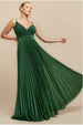 Goddiva Sleeveless Pleated A Line Lurex Maxi Dress - Emerald Green