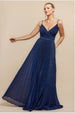 Goddiva Sleeveless Pleated A Line Lurex Maxi Dress - Navy Blue