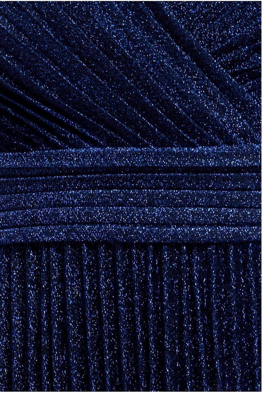 Goddiva Sleeveless Pleated A Line Lurex Maxi Dress - Navy Blue