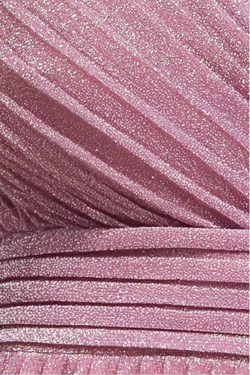 Goddiva Sleeveless Pleated A Line Lurex Maxi Dress - Pink