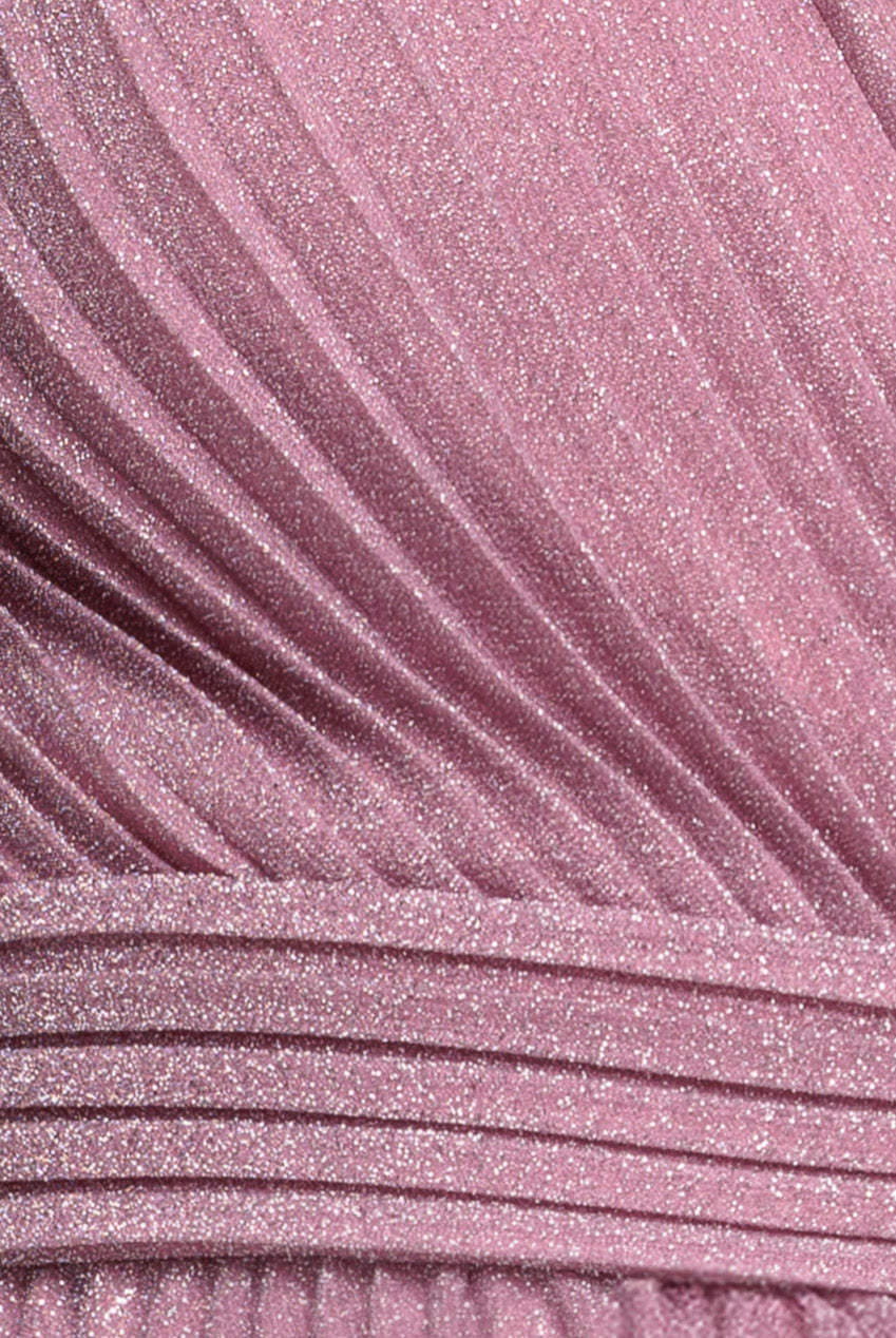 Goddiva Sleeveless Pleated A Line Lurex Maxi Dress - Pink