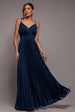 Goddiva Sleeveless Pleated A Line Lurex Maxi Dress - Navy Blue