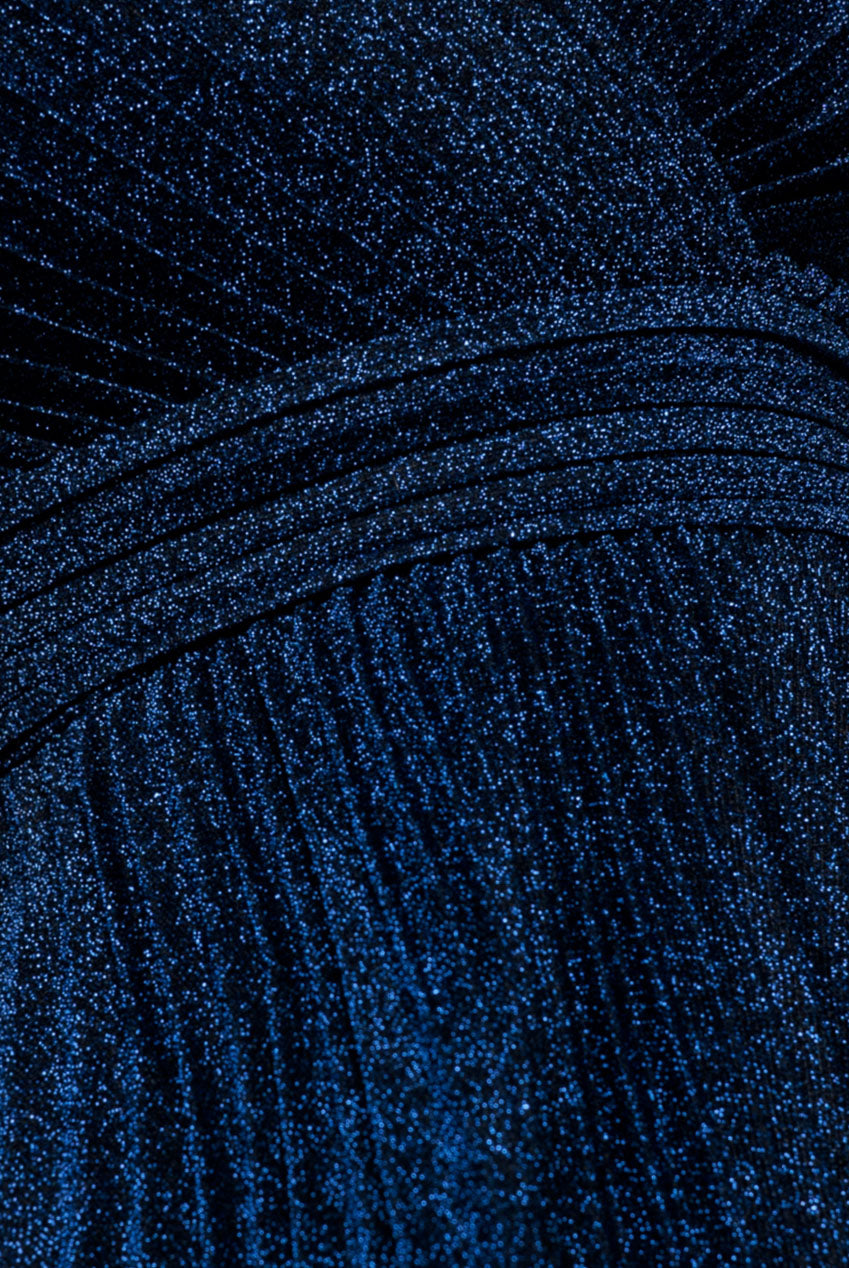 Goddiva Sleeveless Pleated A Line Lurex Maxi Dress - Navy Blue