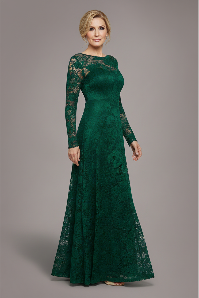 Goddiva Scalloped Lace A-Line Maxi Dress - Emerald Green