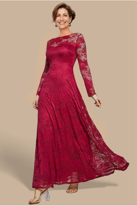 Goddiva Scalloped Lace A-Line Maxi Dress - Wine