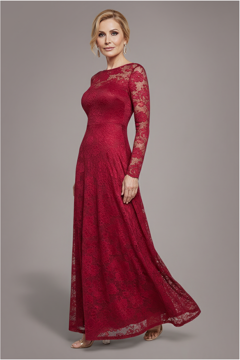Goddiva Scalloped Lace A-Line Maxi Dress - Wine