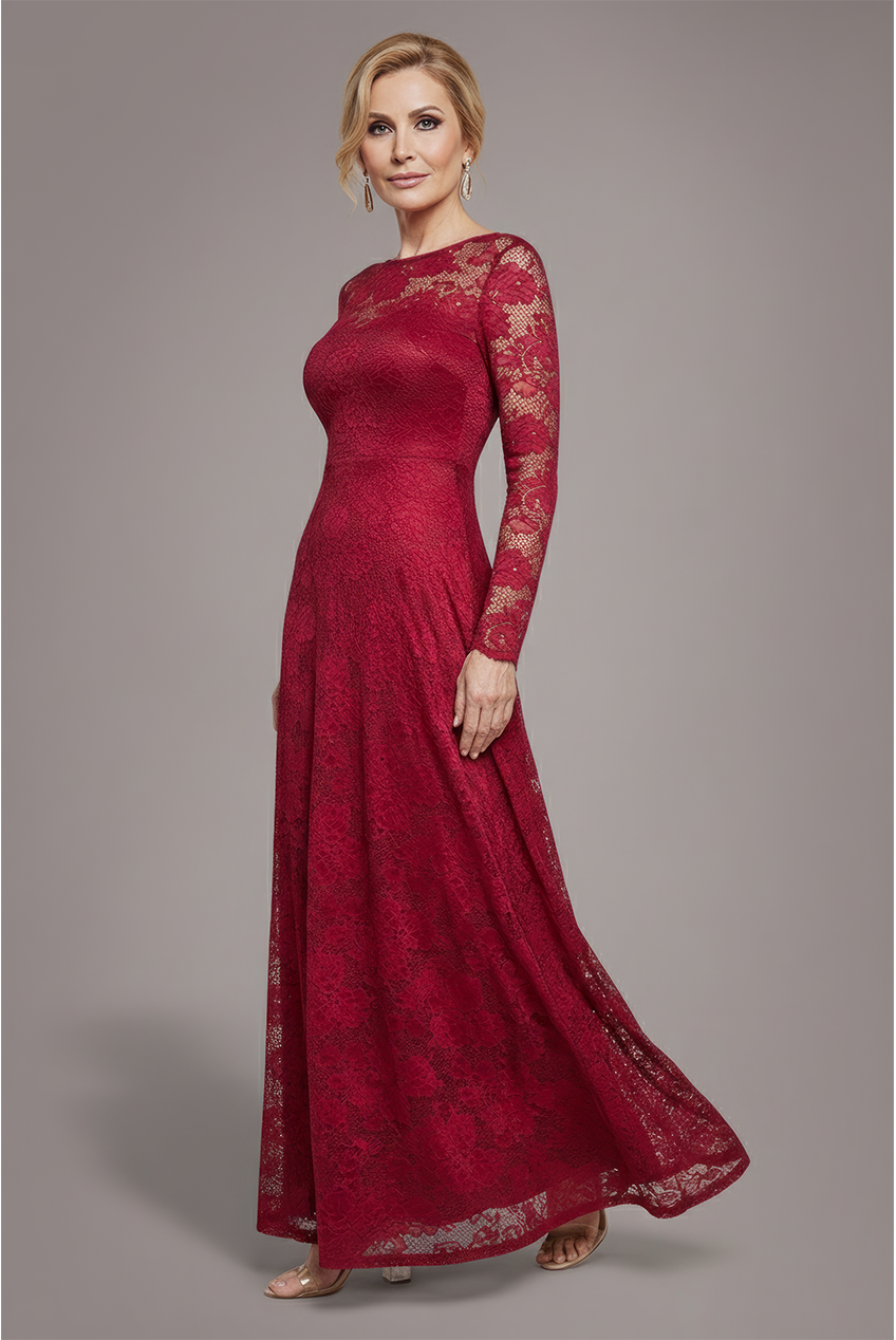 Goddiva Scalloped Lace A-Line Maxi Dress - Wine