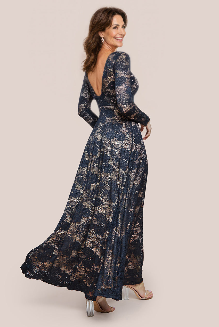 Goddiva Scalloped Lace A-Line Maxi Dress - Black