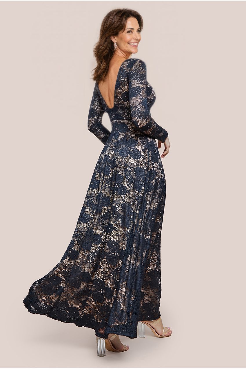 Goddiva Scalloped Lace A-Line Maxi Dress - Black