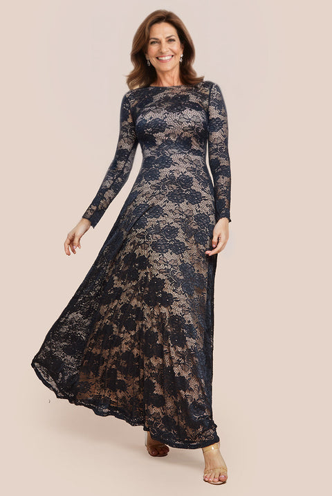 Goddiva Scalloped Lace A-Line Maxi Dress - Black