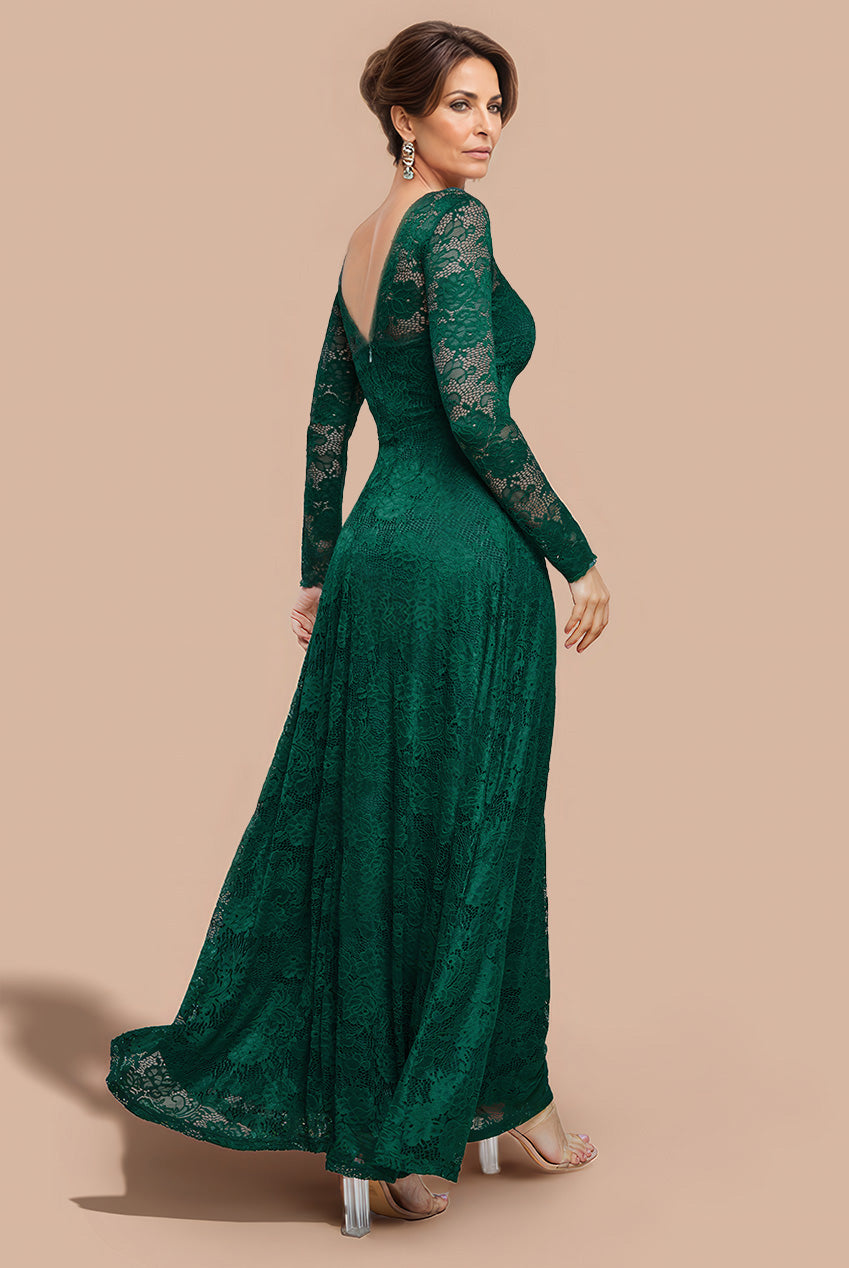 Goddiva Scalloped Lace A-Line Maxi Dress - Emerald Green