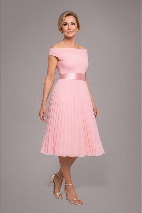 Goddiva Cowl Neck Pleated A-Line Chiffon Midi Dress - Blush Pink