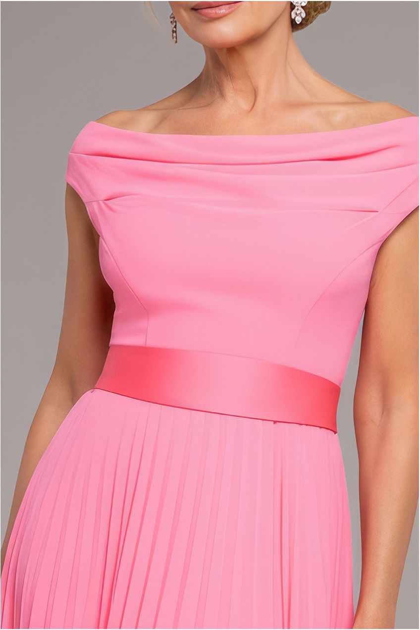 Goddiva Cowl Neck Pleated A-Line Chiffon Midi Dress - Coral