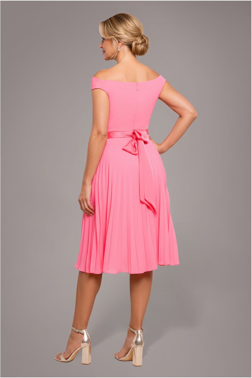 Goddiva Cowl Neck Pleated A-Line Chiffon Midi Dress - Coral