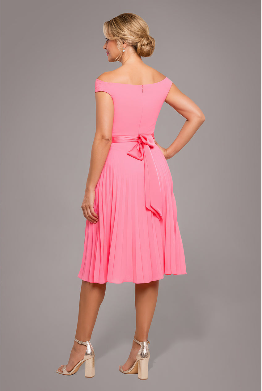 Goddiva Cowl Neck Pleated A-Line Chiffon Midi Dress - Coral