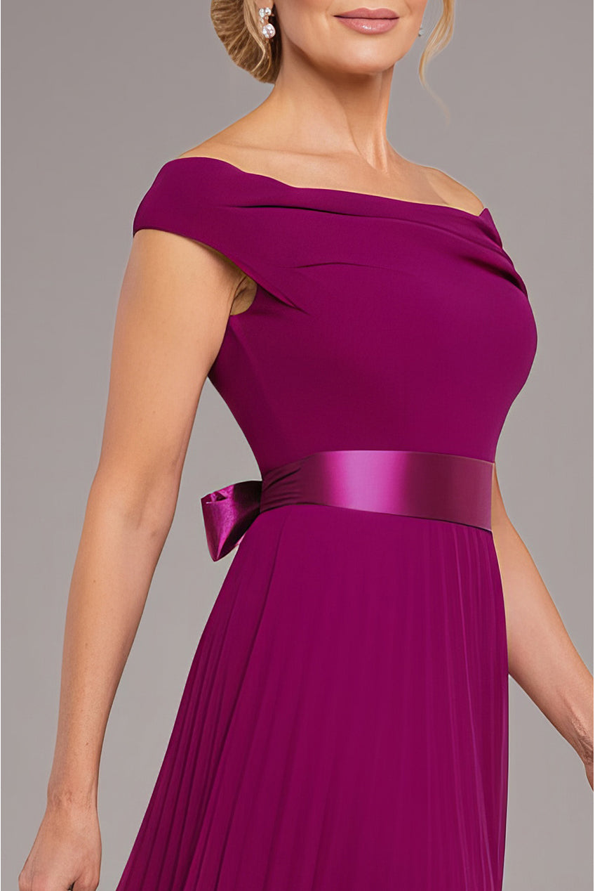 Goddiva Cowl Neck Pleated A-Line Chiffon Midi Dress - Magenta