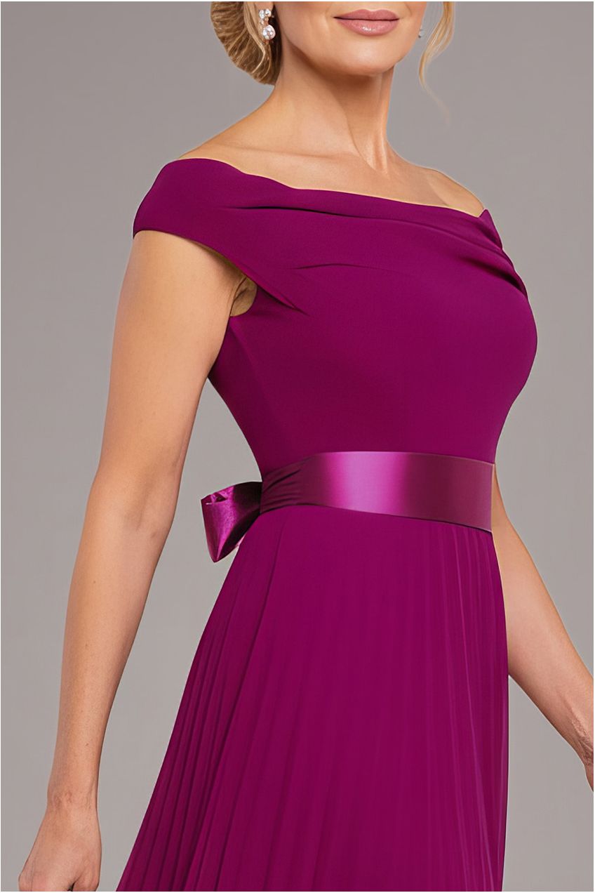 Goddiva Cowl Neck Pleated A-Line Chiffon Midi Dress - Magenta