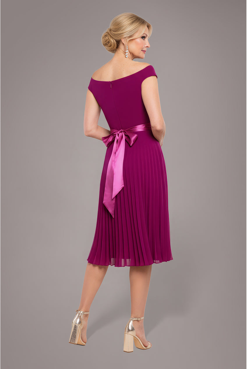 Goddiva Cowl Neck Pleated A-Line Chiffon Midi Dress - Magenta
