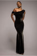 Goddiva Cowl One Shoulder Velvet Maxi Dress - Black
