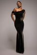 Goddiva Cowl One Shoulder Velvet Maxi Dress - Black
