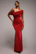 Goddiva Cowl One Shoulder Velvet Maxi Dress - Red