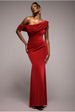Goddiva Cowl One Shoulder Velvet Maxi Dress - Red