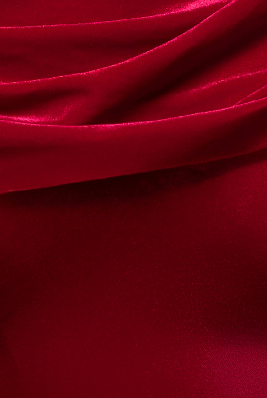 Goddiva Cowl One Shoulder Velvet Maxi Dress - Red