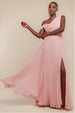 Goddiva Cowl Neck One Shoulder A Line Chiffon Maxi Dress - Blush Pink