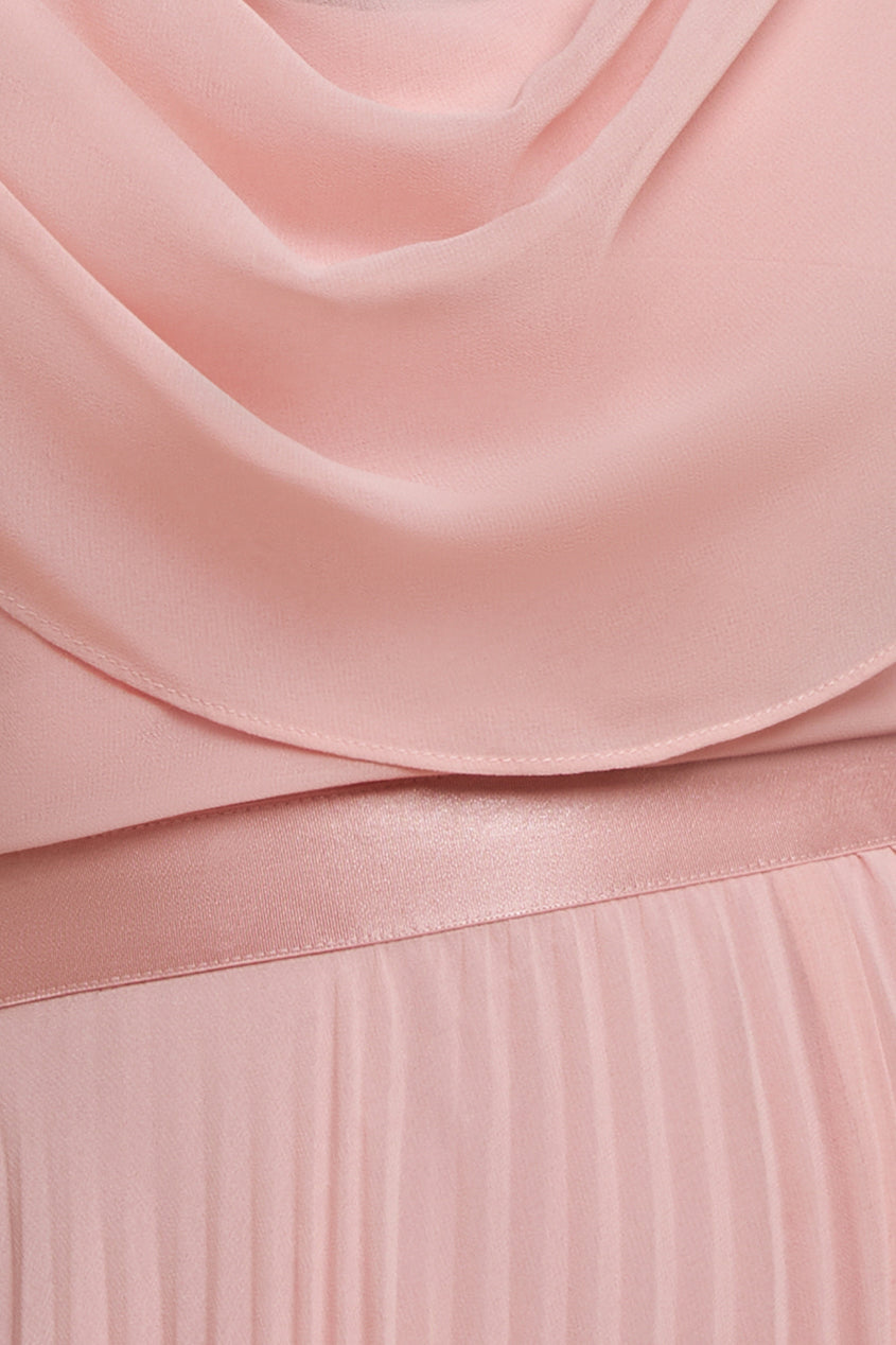Goddiva Cowl Neck One Shoulder A Line Chiffon Maxi Dress - Blush Pink