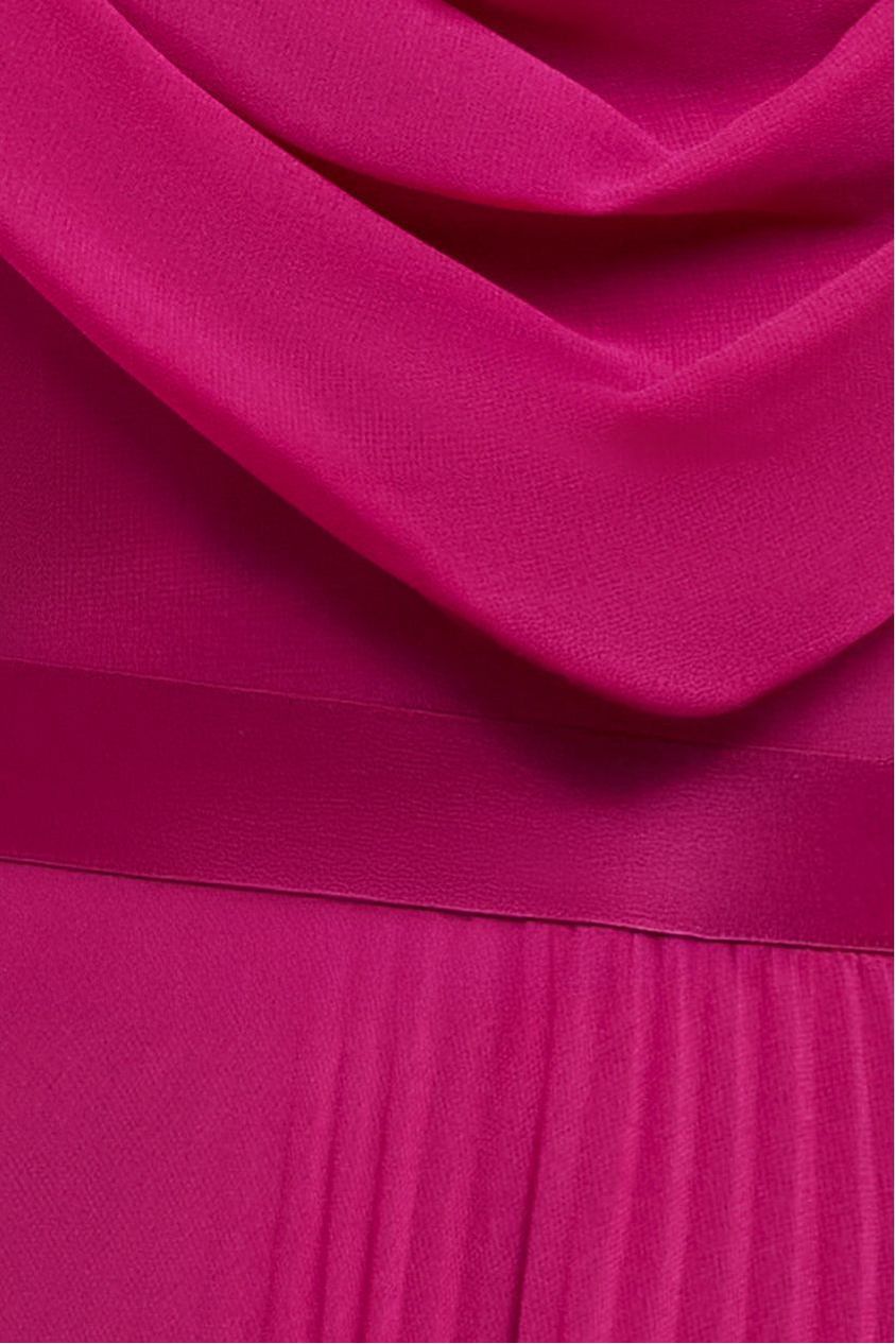 Goddiva Cowl Neck One Shoulder A Line Chiffon Maxi Dress - Magenta