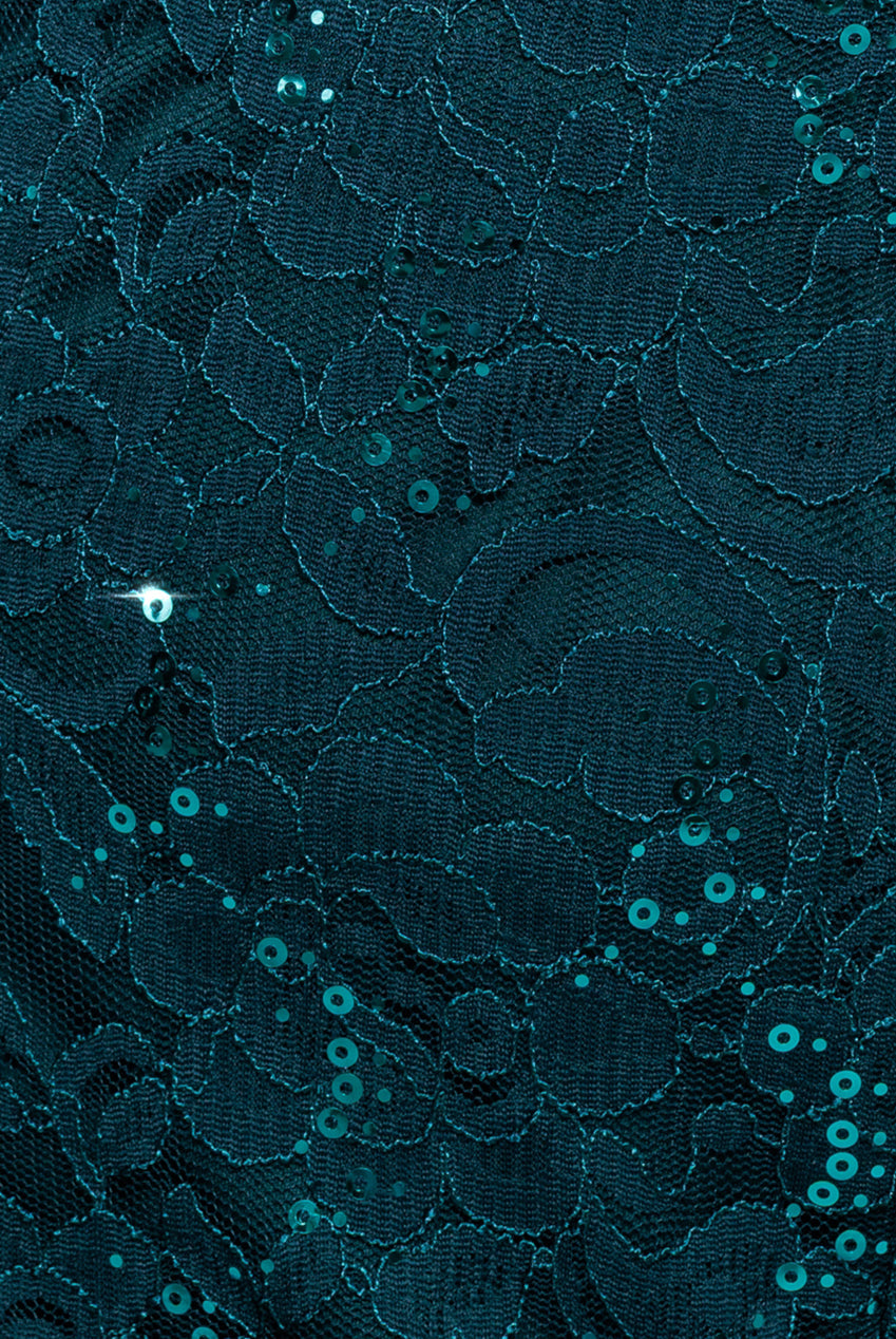 Goddiva Sequin Lace Puff Sleeve Fit & Flare Midi Dress - Teal Blue