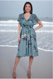 Goddiva Floral Printed Flutter Sleeve Chiffon Midi Dress - Airforce Blue