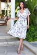 Goddiva Floral Printed Flutter Sleeve Chiffon Midi Dress - Cream