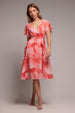 Goddiva Printed Flutter Sleeve Chiffon Midi Dress - Coral