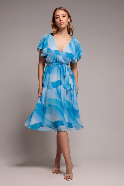 Goddiva Printed Flutter Sleeve Chiffon Midi Dress