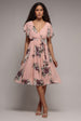 Goddiva Floral Printed Flutter Sleeve Chiffon Midi Dress - Peach