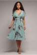 Goddiva Floral Printed Flutter Sleeve Chiffon Midi Dress - Sage Green