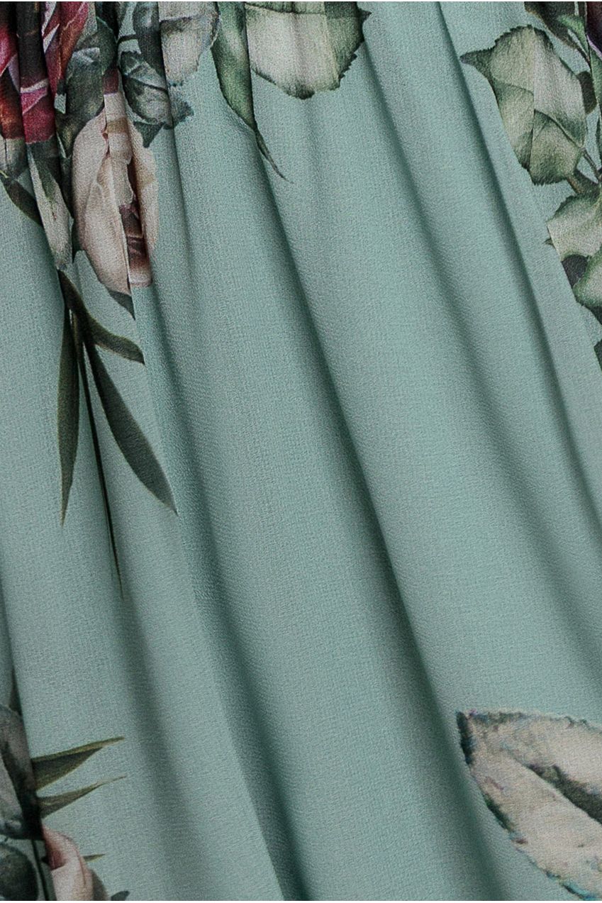 Goddiva Floral Printed Flutter Sleeve Chiffon Midi Dress - Sage Green
