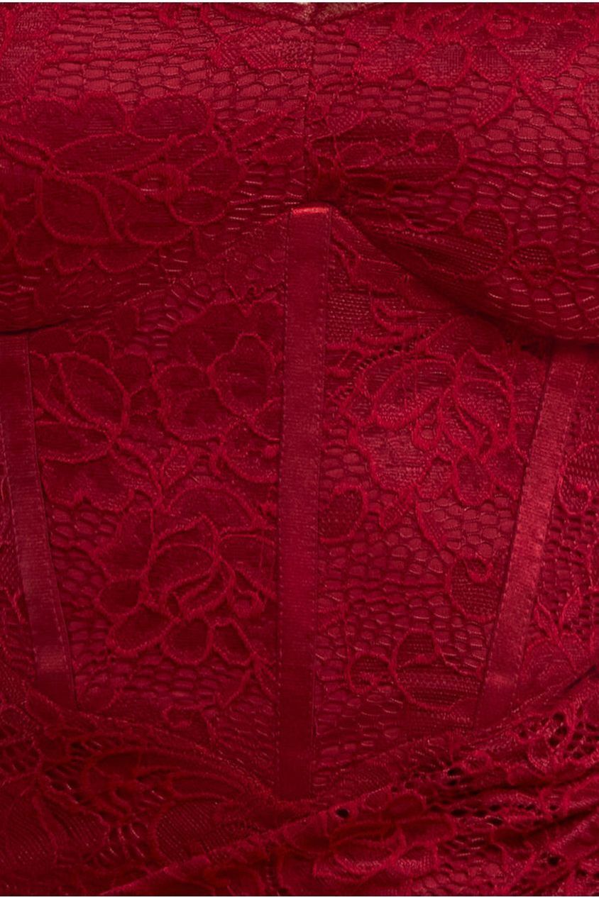 Goddiva Scalloped Lace Corset Bodice Maxi Dress - Wine