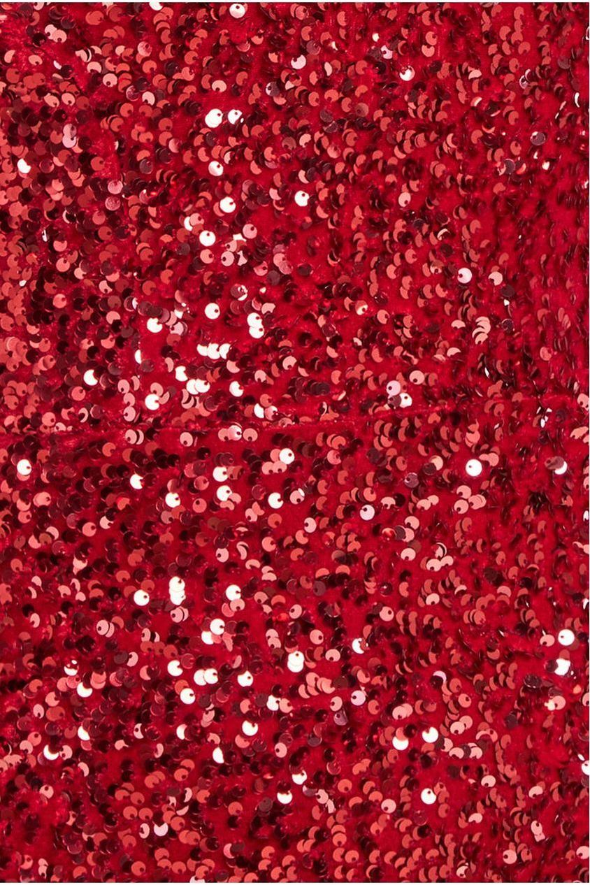 Goddiva Sequin Velvet Bardot Evening Maxi Dress - Red