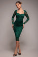 Goddiva Scalloped Lace Corset Bodice Midi Dress - Emerald Green