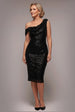 Goddiva Sequin Cowl One Shoulder Midi Dress - Black