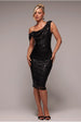 Goddiva Sequin Cowl One Shoulder Midi Dress - Black