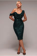 Goddiva Sequin Cowl One Shoulder Midi Dress - Emerald Green