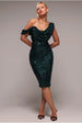 Goddiva Sequin Cowl One Shoulder Midi Dress - Emerald Green