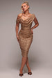 Goddiva Sequin Cowl One Shoulder Midi Dress - Gold