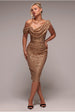 Goddiva Sequin Cowl One Shoulder Midi Dress - Gold