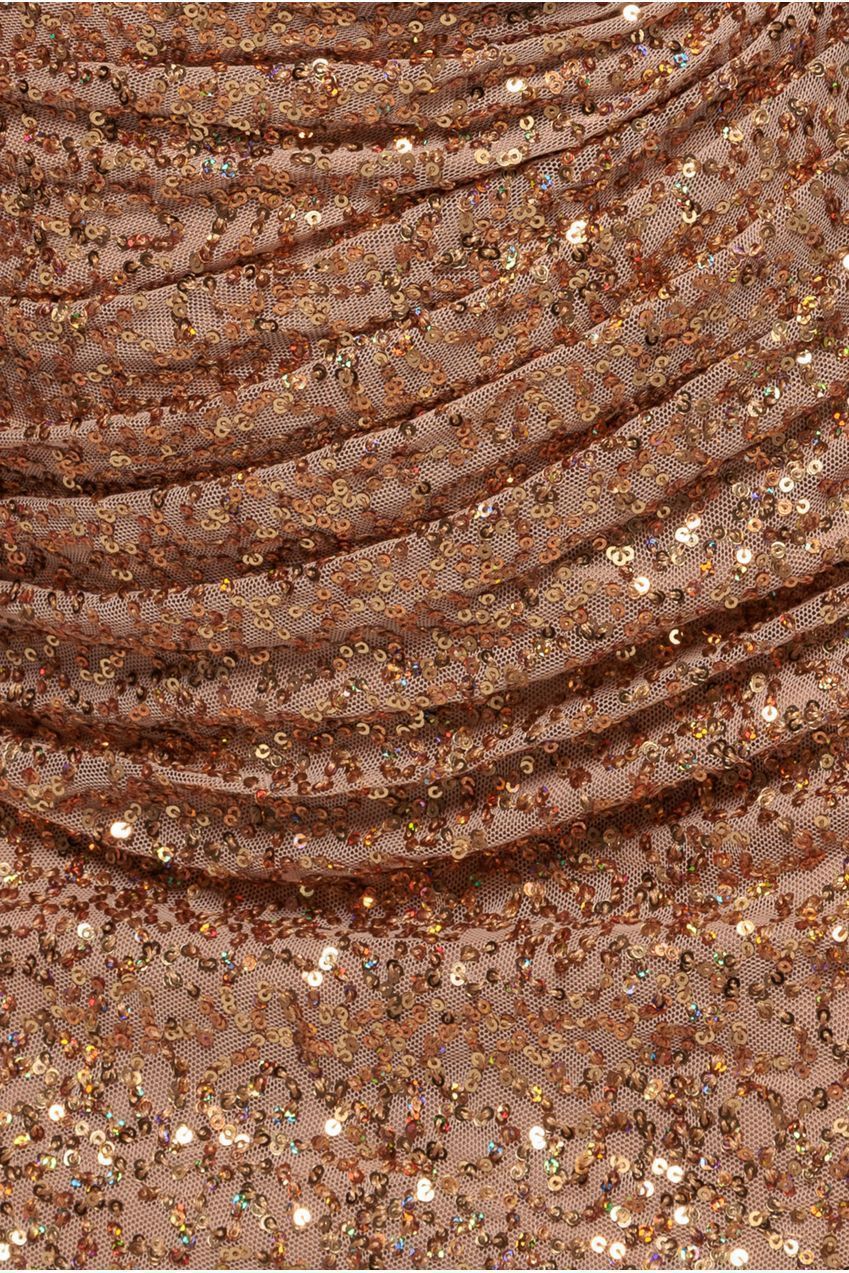 Goddiva Sequin Cowl One Shoulder Midi Dress - Gold